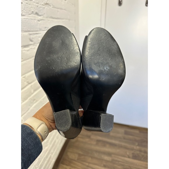 Guess Black Leather Open Toe Ankle Booties Size 8M Block Heel Cutout Strap Zip - Picture 6 of 8